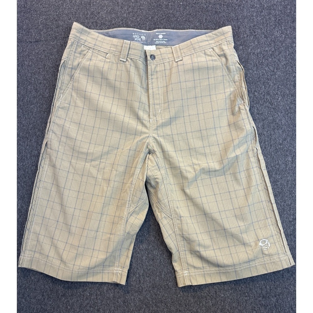 Mountain Hardwear Plaid Grid 13.5" Long Inseam Chino Shorts Beige Men's Size 36 - Picture 2 of 15